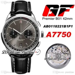 GF Premier B01 ETA A7750 Automatyczne chronografie męskie zegarek stalowa obudowa czarna tarcza AB0118221B1P1 Black Leather Edition 42 PTBL P177z