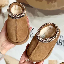 Kids Toddler Tasman Slippers Baby Boots Chestnut Fur Slides Sheepskin Shearling Classic Tra Mini Boot Winter Slip-On Wool Little Drop Dhrcl