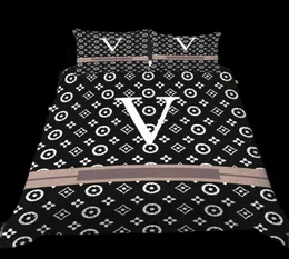 Mode king size designer sängkläder set täcker 3 st brev tryckt silk1030998