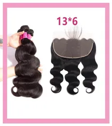 Cabelo virgem humano indiano cru, 3 pacotes com 13x6 renda frontal, extensões de cabelo tingido com 13 por 6 frontais 1030 polegadas ruyib6994030