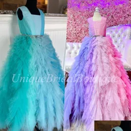 Mädchen Pageant Kleider Ombre Mädchen Kleid 2023 Kristall Schärpe Ballkleid Quadratisch Kleine Kinder Geburtstag Formelle Partykleid Kleinkind Teenager Rosa Dhq0Q