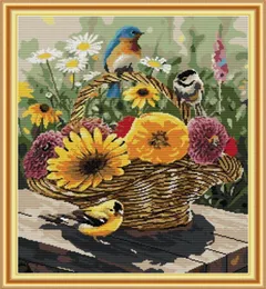 Bird and Flower Basket Home Cross Stitch Kit Handmade Cross Stitch Embrodery Nålarbeten räknade tryck på duk DMC 14CT 13204753