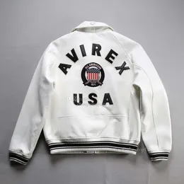Avirex Men's Bomber Jackets 1975 USA White Avirex Lapel Sheepes Sheep Leather Leather Suit Dustical Flight Suit 767