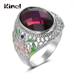 Cluster Rings Kinel Chinese Style Colorful Enamel Ring For Women Fashion Tibetan Silver Purple Glass Stone Vintage Jewelry Wholesale