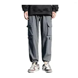 Men's Pants Solid Color Ankle-banded Cargo Retro Streetwear With Multiple Pockets Crotch For Men Breathable Mid