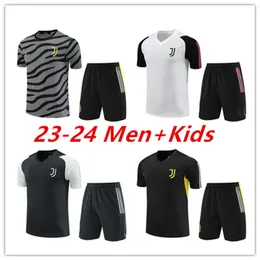 23 24 Juventus Soccer Jerseys Kort ärmar Training Suit Pogba Di Maria Vlahovic Chiesa 2023 24 Tracksuit Men Kids Kit Set Football Kit Uniform Sportwear
