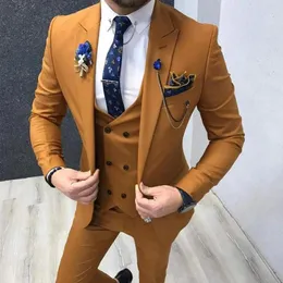 Men's Suits Slim Fit Men Casual Style Brown Male Fashion Wedding Tuxedo For Groomsmen Dinner 3 Piece Jacket With Vest Pants 2024