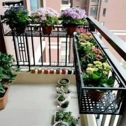 Other Garden Buildings Hanging Iron Flower Stand Rectangle Window Shelf Balcony Plant Pots Flowerpot Wall Hanging Meaty Railing Flower Rack with hook YQ240304