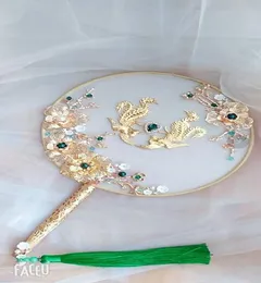 New Chinese style fan bouquet emerald embellished with golden phoenix bouquet5563142