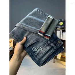 Jeans da uomo con foro per cintura stile cintura elastica di fascia alta blu slim fit alla caviglia morbido 2024