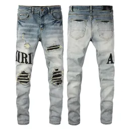 2022SS new European and American men's designer hip-hop jeans high street fashion tide brand cycling motorcycle wash patch letter loose fit pants High Quality 28-40