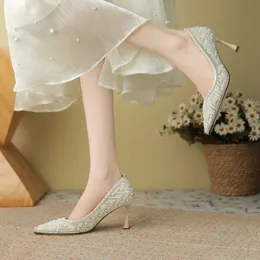 Designer Sandals With Shoe Box Rhinestone Pearl Xiuhe High Heel Wedding High Sense Bridesmaid Not Tired Feet Wedding Dress Bridal Wedding Shoes Pumps Heel height 8cm