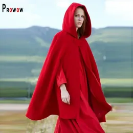 Prowow Fashion Women Clak Outerwear Windproof Hooded Loose Style Fall Winter Coat Woolen Memale Tops Clotes Abrigos Mujer