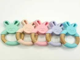 Bunny Silicone and Wood Teether Ring Natural Organic Beech Wood Ting Ring Soft Bunny Rabbit Chew Toys Baby Infant Gifts6862282