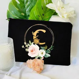 Sacos cosméticos iniciais A-Z bolsa de maquiagem floral impressão bolsa viagem batom organizador despedida de solteira presente padrão
