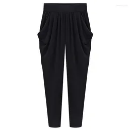 Women's Pants Plus Size 8XL 140kg Women Harem High Elastic Waist Pleated Trousers Pockets Thin Slim Ladies Ankle Length Loose