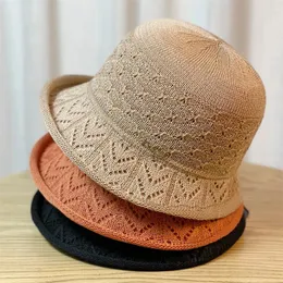 Berretti Cappelli a secchiello lavorati a maglia in cotone e lino vuoti traspiranti per le donne Cappello da pescatore estivo con design a bordo riccio Cappello da pescatore alla moda