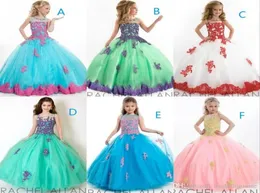 Moda 2021 Abiti da spettacolo per ragazze Abito da ballo Perline Viola e Verde giada Pizzo Tulle Lunghezza pavimento Abiti da damigella per bambini DL7553004984