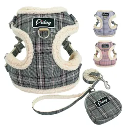 Sets Classic Plaid Dog Harness For Small Dogs Mesh Nylon Pet Harness and Leash Set Chihuahua Pug Vest Walking Rope With Treat Bag