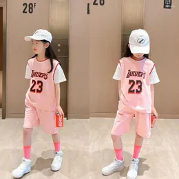 Clothing Sets Girls Summer Basketball Suits Children's Fake Two-Piece Short Sleeved Shorts Kids Sports Jersey Student Loungewear Clothes