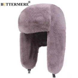 BUTTERMERE Berretti di pelliccia Donna Cappelli bomber Rosa Cappello invernale Donna russa più spessa Caldo solido Morbido antivento Paraorecchie Cappello Ushanka 201019300h