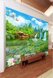 3D Wallpaper Custom Po جدارية Giant Landscape Fairyland Zhulou Waterfall 3D الخلفية الخلفية الجدار