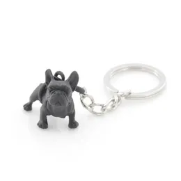 Metal Black French Bulldog Key Chain Cute Dog Animal Keychains Keyrings Women Bag Charm Pet Jewellery Gift Whole Bulk Lots197s