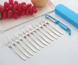 Metall 1Set Edelstahl Dessert Kuchen Obst Gabeln Messer Schäler Mit Lagerung Box Dinerware Set Salat Werkzeug Küche Zubehör4061986