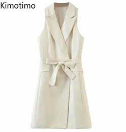 Kimotimo Blazer Dress Notched Sleeveless Solid Office Lady Dress Elegant Business 2020 Autumn Work Vestidos Women Party7005939