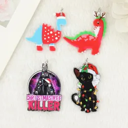 Charms 8pcs Christmas Creative Acrylic Black Cat Dinosaur Pendant Fashion Accessories For Diy Making