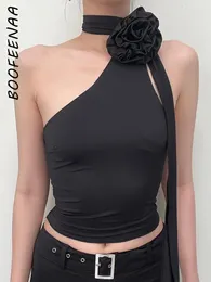 Canotte da donna BOOFEENAA Y2k Applicazioni sexy Fiore Asimmetrico Top 90 Estetico Nero Halter Cropped Canotte Prodotti di tendenza 2024 C69-BD13