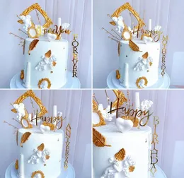 Ins Happy Birthday Acrylic Cake Topper Gold Novelty Love Wedding Cake Topper för årsdag Födelsedagsfestdekorationer4119294