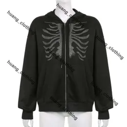 Bluza z kapturem męską SP5DER Rhinestones Spider Hoodie Szkielet internetowy Druk czarny Y2K GOTH Longsleeve Pełna kurtka z suwakiem American Fashion Spyder Hoodie 908