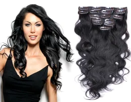 7A Remy Clip in Human Hair 70g 100g 120G 140G 160G 180G 7810st Virgin Brasilian Body Wave 1 Jet Black Clip in Hair Extensions 2024356