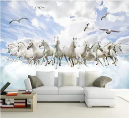 Vita hästbakgrunder 3D -tapeter Treedimensionell landskap TV Bakgrund Väggdekoration Målning9152399