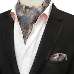 Linbaiway Men Suits Ascot Tie Set for Man Cravat Ties Hantkerchief Floral Paisley Pocket Square Wedding Custom Logo Neck2100