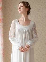 Women's Sleepwear Women Victorian Cotton Night Dress Gown Vintage Lace Fairy Splice Long Sleeve Peignoir Nightgown Princess