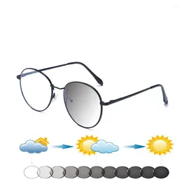Sunglasses Round Style Alloy Frame One-piece Nose Pads Fashion Pochromic Reading Glasses 0.75 To 4