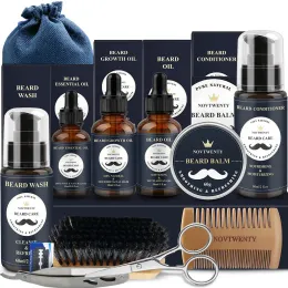 Produkter 10st skäggvårdssats skägg serum olja balsam skägg kam borstborste sax skägg olje skägg tillväxt set män