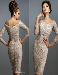 2019 Mother Off Bride Dresses Scoop Full Lace 34 Long Sleeves Knee Length Sheath Plus Size Mother Of The Bride Dress5011417