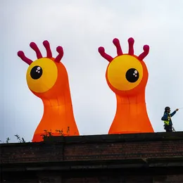 Partihandel 6MH (20ft) med fläktegiganten orange uppblåsbart ögonmonsterrör med ljus för Mall Halloween -dekoration