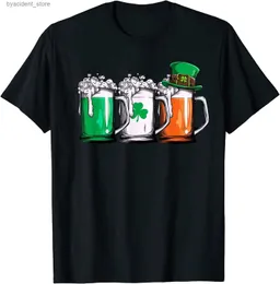 Erkek Tişörtleri İrlandalı Bira İrlanda bayrağı St Pat Günü Erkek Kadınlar Leprechaun T-Shirt L240304
