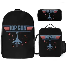 Backpack Top Gun Classic Vintage Jet Blue & Red Movi Lasting Cozy Knapsack 3 In 1 Set 17 Inch Lunch Bag Pen Summer Camps Cla