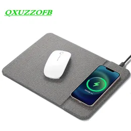 Pads tappetino di ricarica wireless pad qi per xiaomi iPhone samsung galaxy huawei tipo usb c telefoni auto 2 in 1 caricatore in pelle PU Mousepad