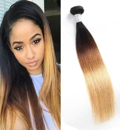 Em linha reta 1B427 Cabelo Humano Brasileiro Um Pacote 1b 4 27 Extensões de Cabelo Ombre 1028 polegadas Em Linha Reta Suave 1piecelot Três Tons Colo4308545