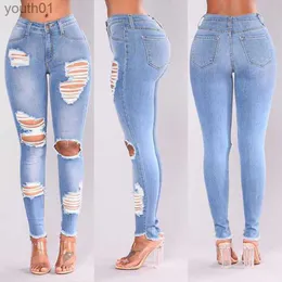 Women's Jeans Womens Jeans Foreign Celebrity Slim Fit With Holes Export Tassels Foot Mouth Skinny Pants Trade Online 240304