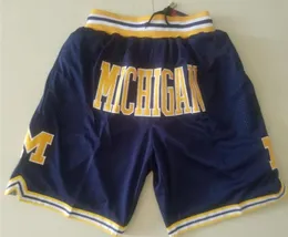 New Shorts Team College Michigan Wolverines Vintage Baseketball Shorts Zipper Pocket Running Clothes Navy And Yellow Just Done Siz9202698