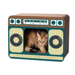 Scratchers Retro Radio TV Cat Scratching Board Zabawa pionowa papierowa papierowa kotka noszące biterestantowe meble przedmioty dla zwierząt domowych