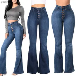 Women's Jeans QNPQYX Women Jeans Blue Flare Pants Autumn Elastic Plus Loose Denim Pocket Button Casual Boot Cut Pant Spring Fashing Jeans 3XL 240304