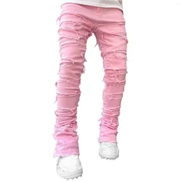 Damenhosen Herren Regular Fit Stacked Jeans Patch Distressed Destroyed Straight Denim Streetwear Kleidung Lässige Jeans